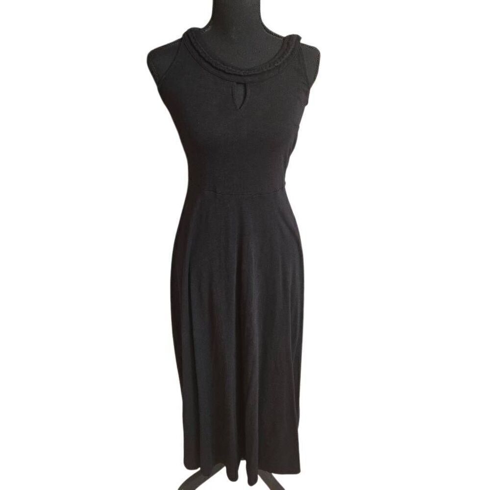 Talbots Womens Sleeveless Keyhole Cotton Blend A-line Maxi Dress Black Size P